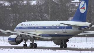 Snowy takeoff A319 Azerbaijan Airlines in Berne [upl. by Scot]