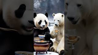 Panda and polar bear winter picnic 🐼🐻🐾 panda cute animals babyanimals adorable cuteanimal [upl. by Ahseital]