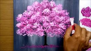 How to Paint Cherry Blossom  Technique with Cotton Swab  Acrylic Painting to train [upl. by Lenrow]