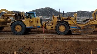 CAT 637E Scrapers push pull close up  Amazing Sound and Power [upl. by Ivanah]