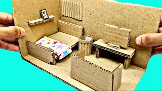 DIY MINIATURE CARDBOARD HOUSE ❤️🏡 DIY MINIATURE CARDBOARD DOLL HOUSE [upl. by Nodyl]