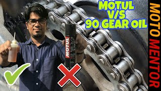 BIKE CHAIN NOISE  THIS IS HOW TO CLEAN AND LUBE MOTORCYCLE CHAIN MOTUL CHAIN LUBE VS 90 GEAR OIL [upl. by Ahsirahc116]