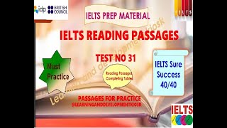 IELTS Reading Practice Test no 31  2024  Completing tables  Practice Passage [upl. by Maltz]