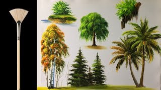 How to paint trees with fan brush  Acrylic lesson [upl. by Kcod]