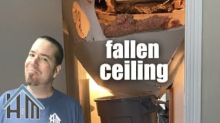 How to fix the fallen ceiling ceiling collapse ceiling cave in and install crown Easy [upl. by Ailasor]