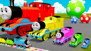 5 THOMAS TRAINS vs Big amp Small McQueen with Spinner Wheels  Monster Trucks with Long Slide Game [upl. by Ailadi365]