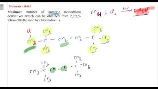 Maximum number of isomeric monochloro derivatives which can be obtained from 2255tetramethylhexa [upl. by Kathrine]