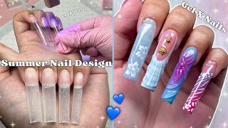 HOW TO DO GEL X NAILS AT HOME GEL X NAILS FOR BEGINNERS amp SUMMER NAIL DESIGN  Nail Tutorial [upl. by Aniad]