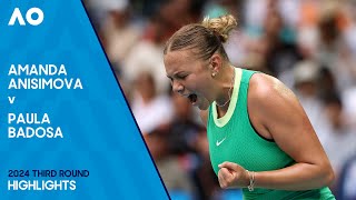 Amanda Anisimova v Paula Badosa Highlights  Australian Open 2024 Third Round [upl. by Siurad]