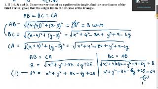 1 If –4 3 and 4 3 are two vertices of an equilateral triangle find the coordinates of the th [upl. by Fasto16]