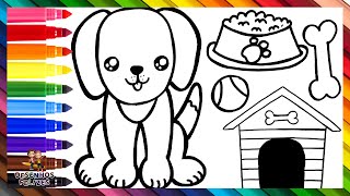 Desenhar e Colorir 3 Cachorrinhos Fofos com Acessórios 🐶🐾🦴🐕🥫🏡🌈 Desenhos para Crianças [upl. by Michaele818]