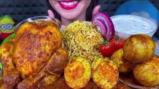 ASMR MUKBANK 😋 EATING WHOLE CHICKEN CURRY  AND EGGS  TOMATO SAUCE AND RICE AND MORE 🔥🔥😋 [upl. by Brower]