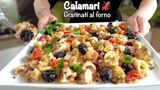 CALAMARI GRATINATI AL FORNO 🦑alla Mediterranea 🦑 ricetta facile veloce e leggera [upl. by Bradstreet906]