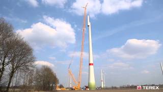 Superlift 3800 crawler crane from Franz Bracht erecting Enercon E101 150m wind turbines [upl. by Alic]