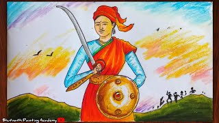 Jhansi Ki Rani Lakshmibai drawing with oil pastel colour [upl. by Yemarej]