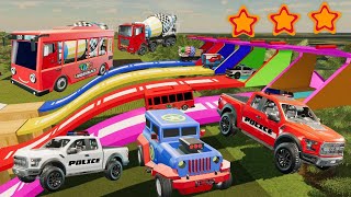 TRANSPORTING ALL POLICE CARS WITH MAN CAR TRANSPORTERS Farming Simulator 22 [upl. by Dinsmore]