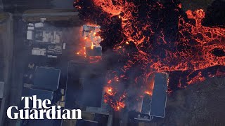 Drone footage shows lava engulfing Grindavík in Iceland [upl. by Drhcir]