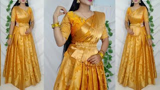 Festival Drape Saree convert into LehangaSaree wearing new stylesDrape saree Saundaryaa [upl. by Llehsal]