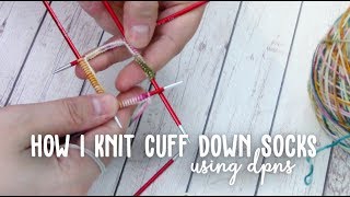 How To KNIT Cuff Down Socks  DPNs amp Long Tail Cast On  Tutorial For Beginners  How to Knit Socks [upl. by Ejroj144]