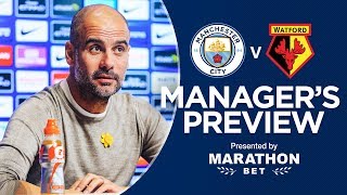 Pep Guardiola previews Man City v Watford  PRESS CONFERENCE [upl. by Attelrahs]