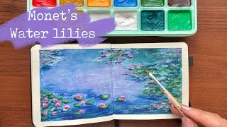 How to paint like Claude Monet but with gouache  Water Lilies  step by step tutorial [upl. by Auqinahs506]