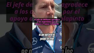 El jefe de Williams agradecido con los hinchas argentinos franco colapinto formula1 f1 williams [upl. by Asus]