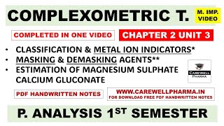 Complexometric Titration Complete  Masking and Demasking Agents  Metal Ion Indicators  ch 2 U 3 [upl. by Lenzi]