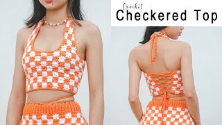 Crochet Checkered Crop Top Tutorial  Crochet Crop Top  Chenda DIY [upl. by Eronel78]