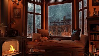 Cozy Reading Nook Ambience  Rain on Window amp Thunder Sounds  Warm Fireplace [upl. by Stenger664]