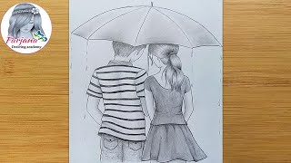 How to draw Couple With Umbrella  step by step  Boy amp Girl Pencil Sketch [upl. by Sapowith616]