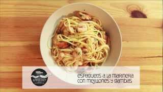 EROSKI CONSUMER  Receta de Espaguetis a la marinera con mejillones y gambas [upl. by Rambort771]