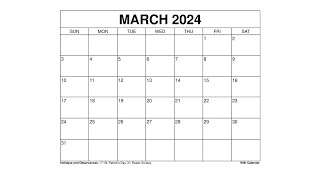 Free Printable March 2024 Calendar Templates With Holidays  Wiki Calendar [upl. by Morville]