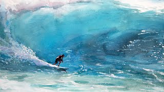 Watercolor Live  how to paint ocean waves [upl. by Aihselat]