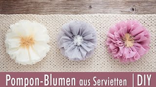 PomPonBlumen aus Servietten falten  super schnelles DIY  süße Deko für Wand Tisch oder an Ästen [upl. by Sigismond]