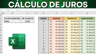 Como Calcular Juros Simples Compostos e Com Aporte Mensal no Excel  Planilha de Investimentos [upl. by Virgilio]