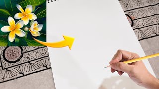 Draw with me Frangipani flower drawing  Drawing with oil pastels  Easy step by step tutorial [upl. by Attenaz]