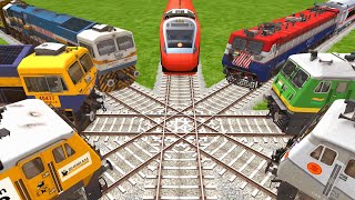 TRAINS CROSSING AT ON DAIMOND BUMPY FORKED RAILROAD TRACKS  train train games [upl. by Timus924]