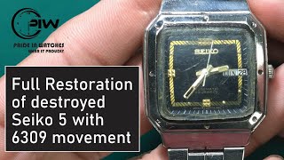 Full Restoration of Destroyed Seiko 5 with 6309 Movement Fixed the Dial Relumed Hands ASMR  DIY [upl. by Konyn]