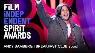 Andy Samberg  Breakfast Club in memoriam tribute  2018 Film Independent Spirit Awards [upl. by Aicitan]