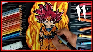 🔴 Drawing Goku Super Saiyan God  Creating Fire from Pastel and Polychromos [upl. by Brandyn]