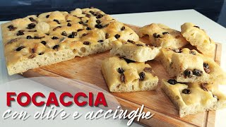 FOCACCIA CON OLIVE E ACCIUGHE  100 POOLISH  Impasto con prefermento [upl. by Enoek]