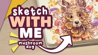 Fill a SKETCHBOOK PAGE With Me  mushroom dog painting [upl. by Neelyahs804]