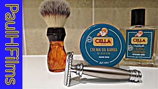 Merkur 43c DE Razor  Cella quotAloe Veraquot Shaving Soap [upl. by Nevetse143]