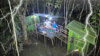 camping hujan deras disaat sungai banjirbermalam di cabin kembar [upl. by Gass]