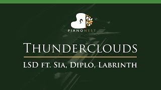 LSD  Thunderclouds ft Sia Diplo Labrinth  LOWER Key Piano Karaoke  Sing Along [upl. by Arlinda]