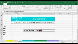 Ctrl  R Shortcut Key with Example in MS Excel Spreadsheet 2016 [upl. by Bascio]