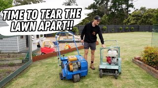 Scarifying and core aerating my huge back lawn  SPRING lawn renovation 2023 part 2 [upl. by Roy]