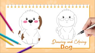 Dog Drawing Easy for Kids Cute Dog drawing coloring and Painting Step by Step Cartoon drawing [upl. by Anirbed]