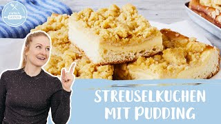 Streuselkuchen mit Pudding 🍰✨ wie bei Oma  Blechkuchen mit Pudding und Streuseln  Einfach Backen [upl. by Aniryt7]