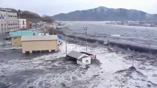 Stabalized  Tsunami Japan 2011  Water Crashes Over Sea Wall [upl. by Annohsed169]